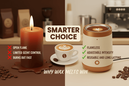 Why wax melts win - Coffee Craving flameless fragrance benefits - safer than candles Canadian premium wax